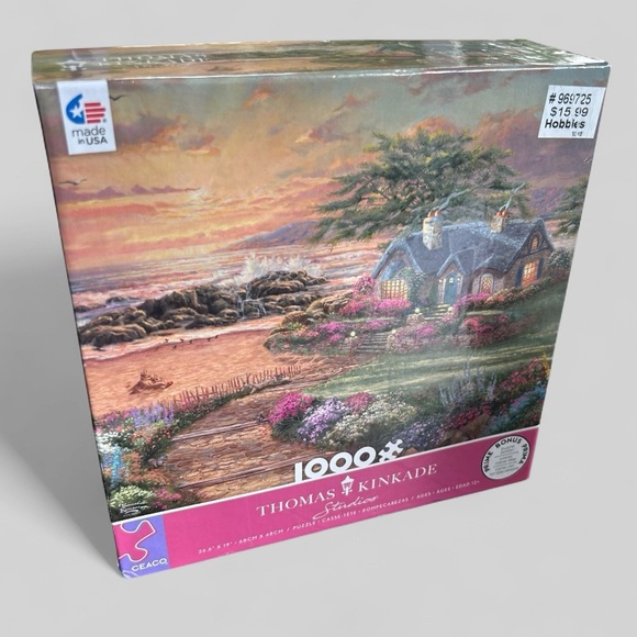 Thomas Kinkade 1000 piece jigsaw puzzle boxed Seaside cottage artsy meditation - Picture 1 of 11